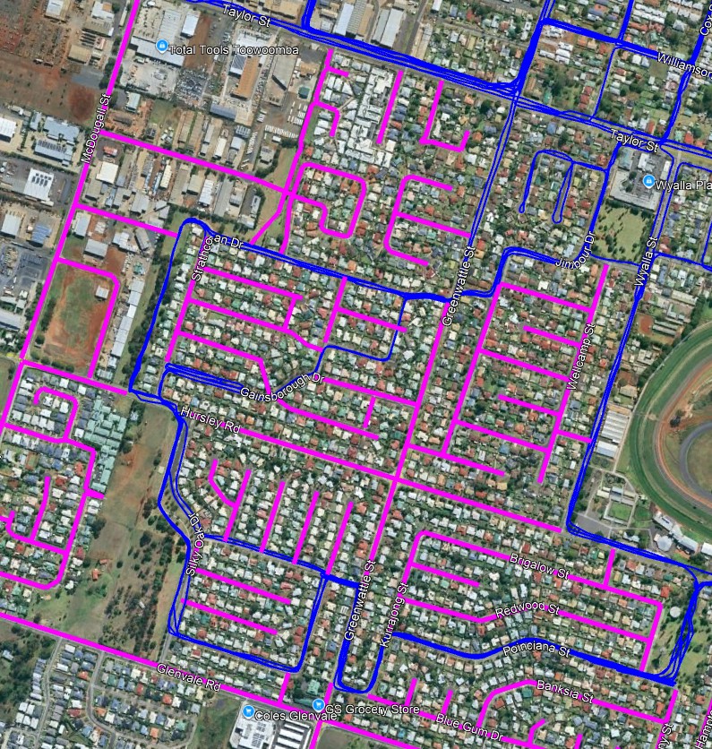 Blue = run. Pink = unrun.