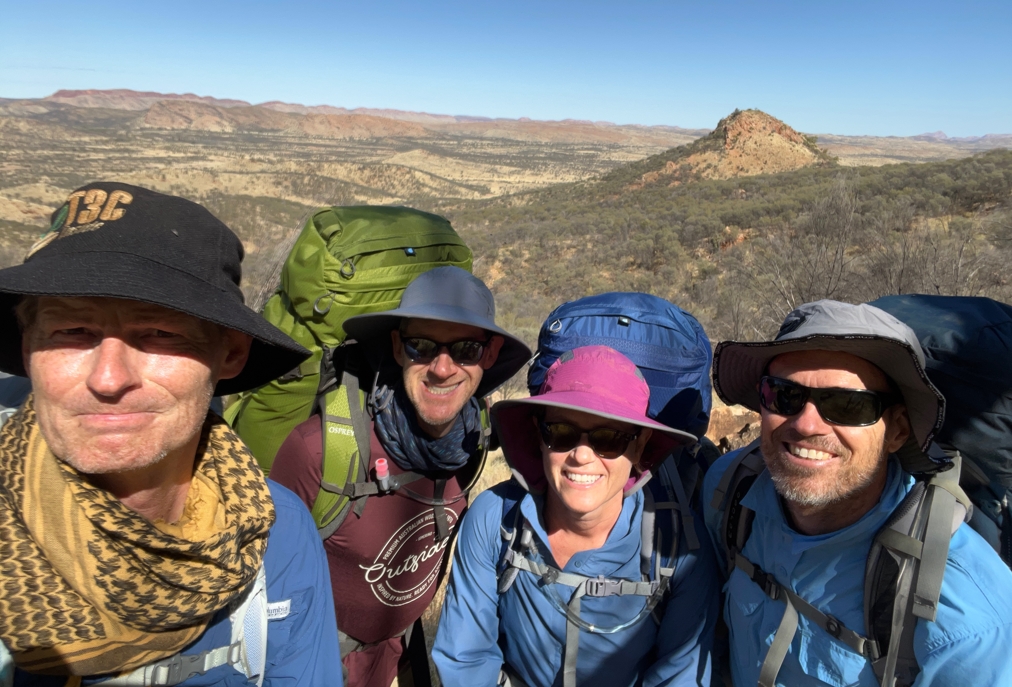 Group selfie with Hat Hill in the background