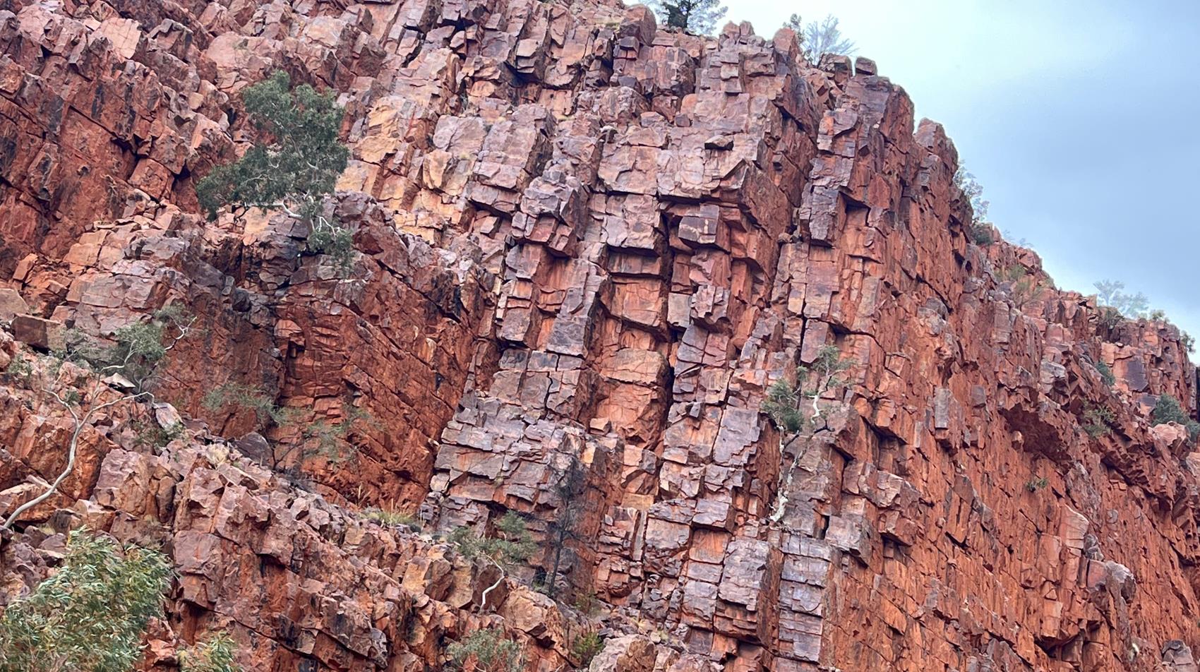 The blocky minecraft structure of the gorge walls at Ormiston.