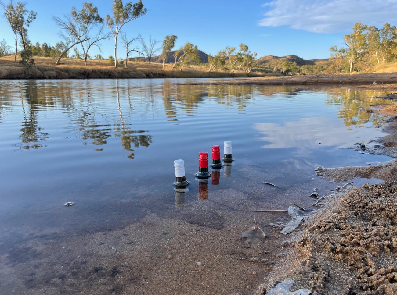A few bottles of wine courtesy of Elise & Phil's Qantas flight from Adelaide. Chilled to perfection in the Finke.