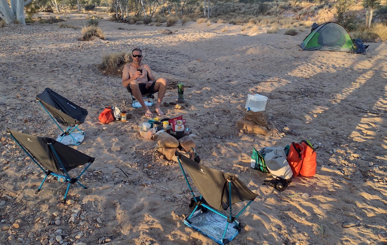 Fraser relaxing after a swim in the Finke.