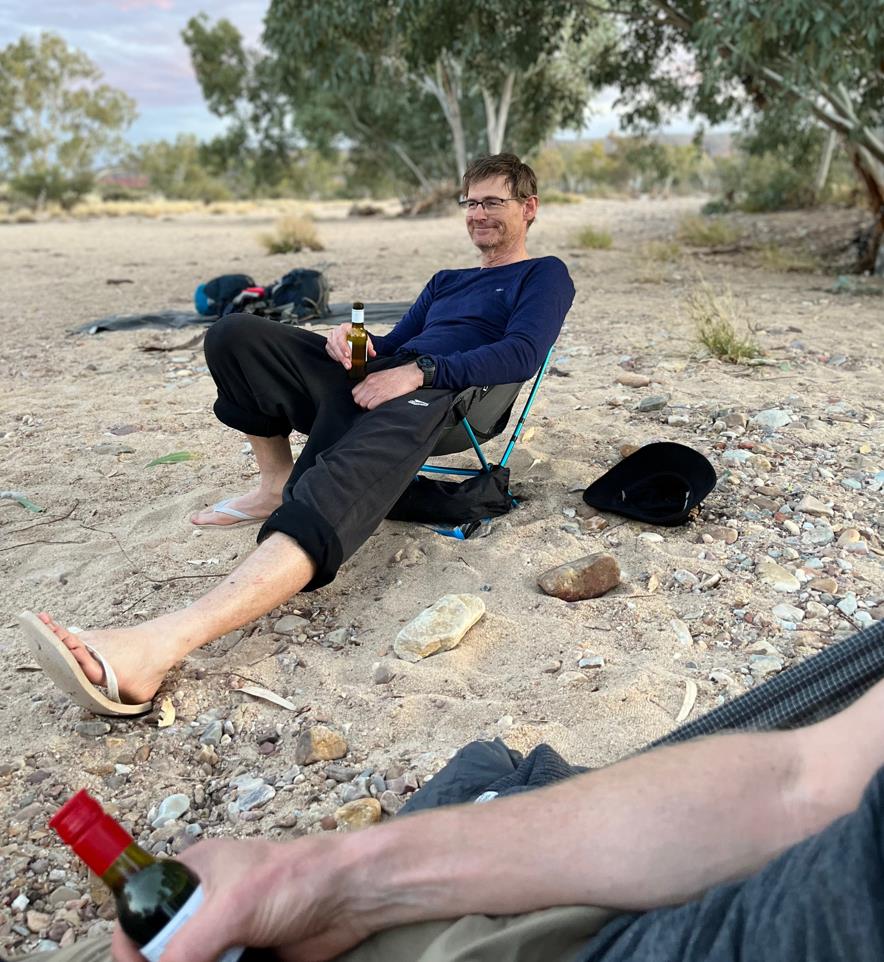 Happy camper. Dip in the water. Some less dirty apparel. Bottle of white. Comfortable chair. Bliss.