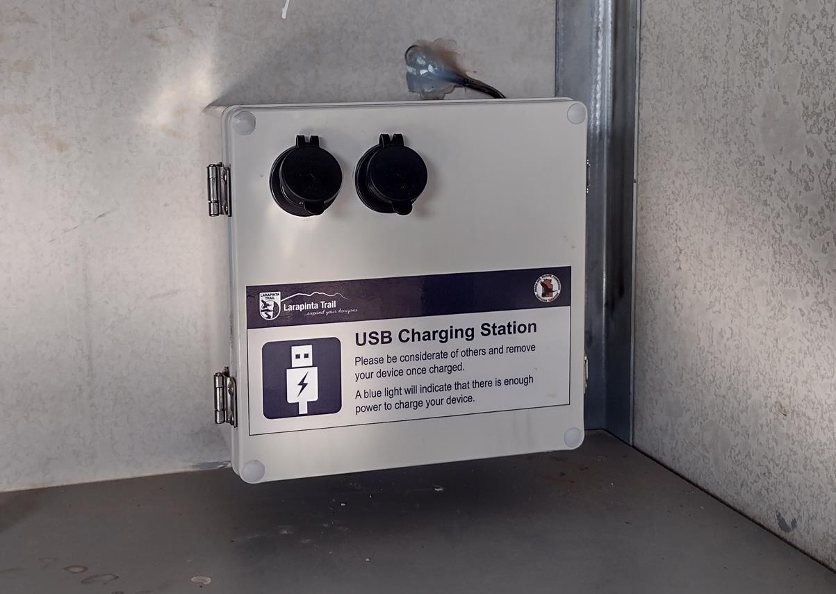 Charging station at Finke River. This one worked well and it was a relief to recharge the headlamp, watch, and even put a bit of power into the phone.