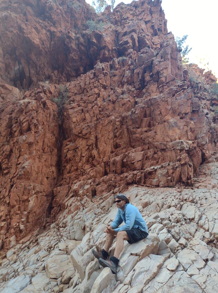 Fraser contemplating the waterhole at Redbank Gorge. Given the dead fish he had chosen to rename it 'Festy Gorge'. Was apt.
