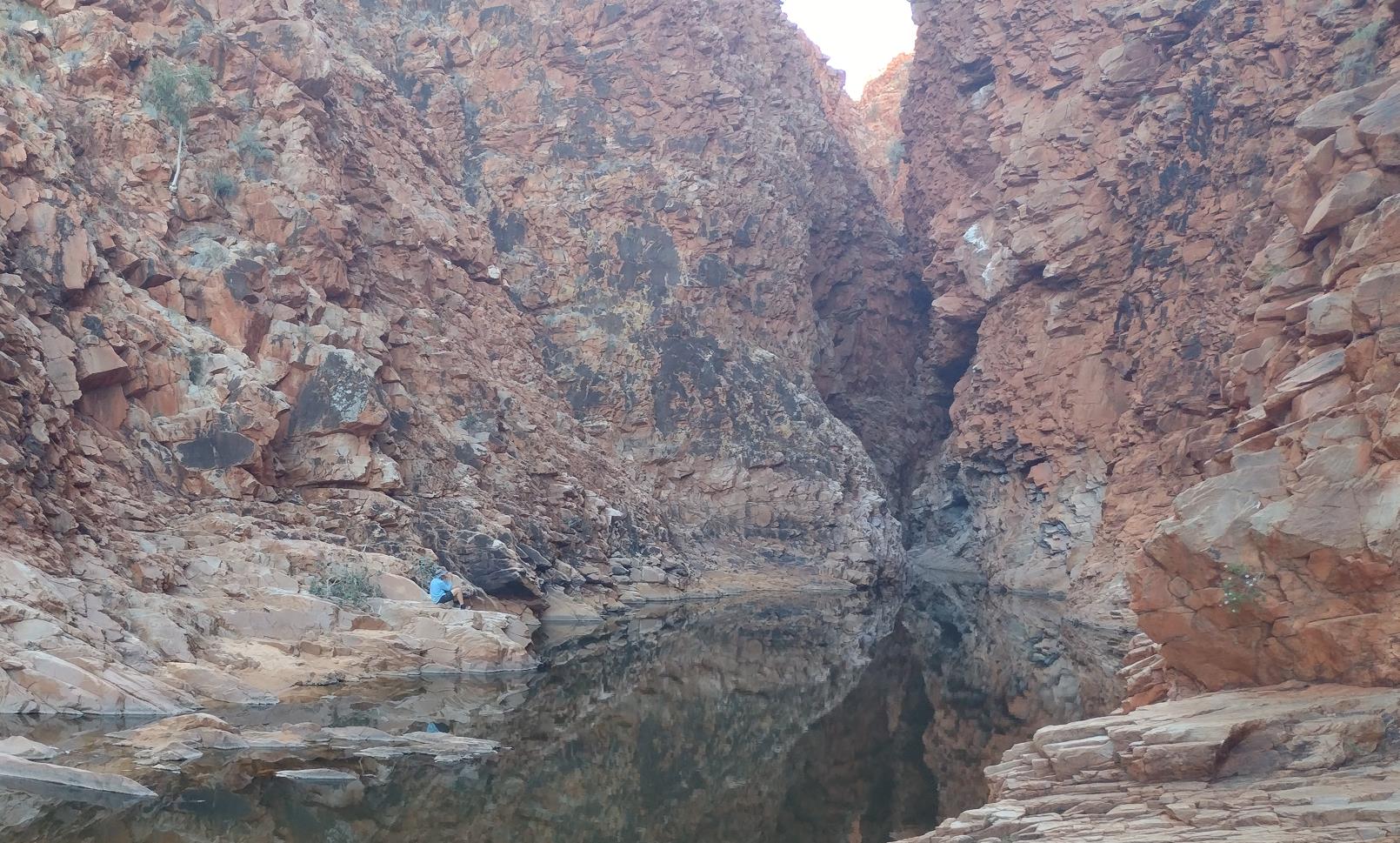 Fraser deep in Festy Gorge. The narrows at the far end looked enticing. No way was I going to get into the frigid manky water to discover what lay beyond.