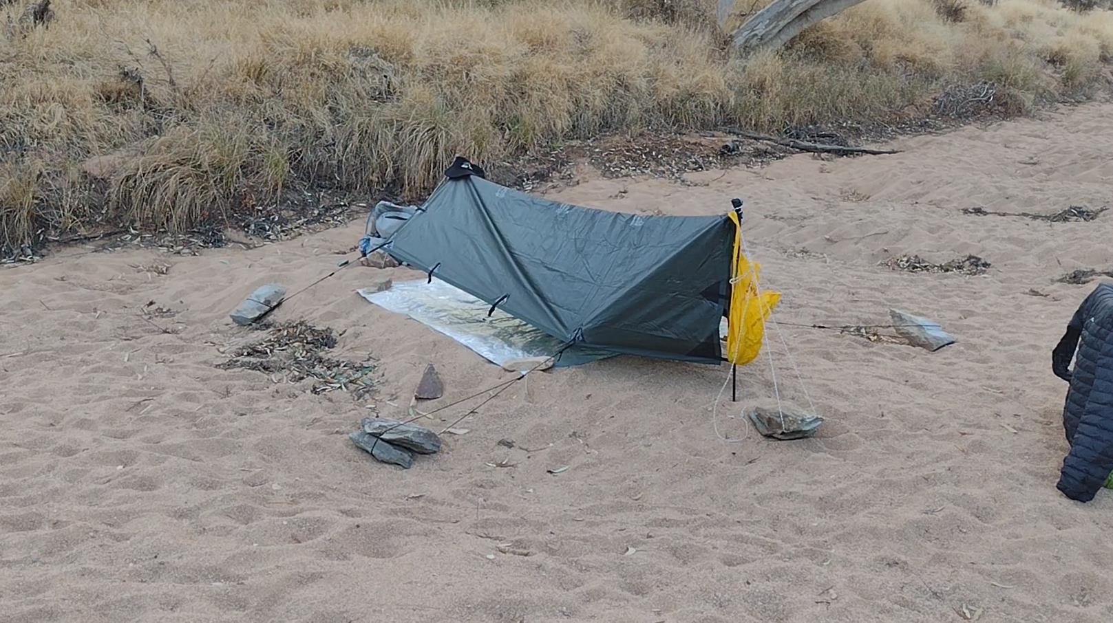 I opted for a more conventional 'tented' tarp layout at Redbank.