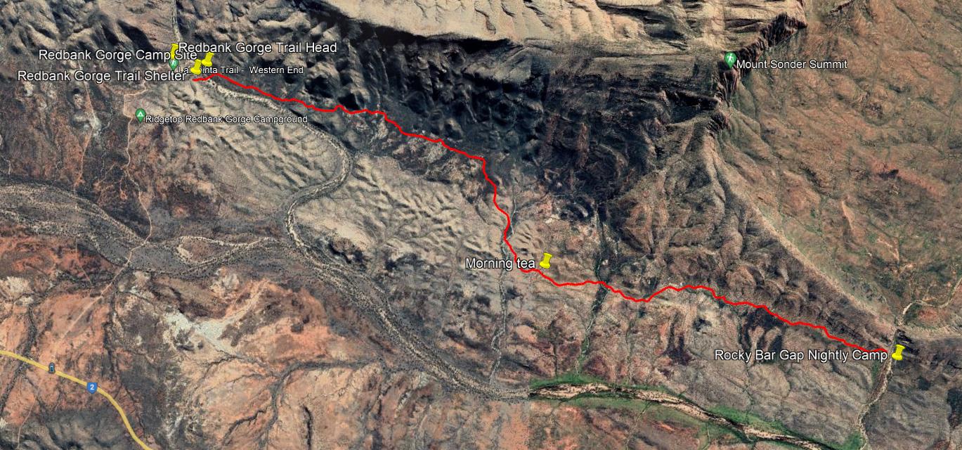 Rocky Bar Gap to Redbank Gorge track.